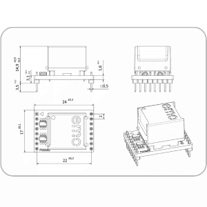 Dimensional drawing for the network isolator EMOSAFE EN-100T