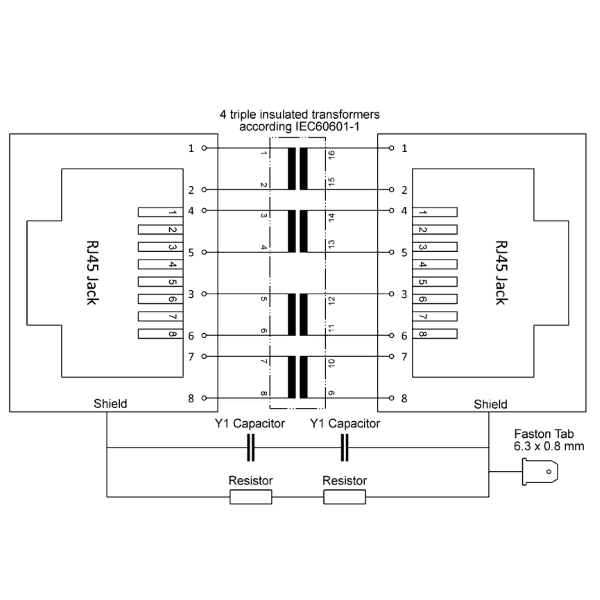 Circuit diagram for the network isolators EMOSAFE EN-50
