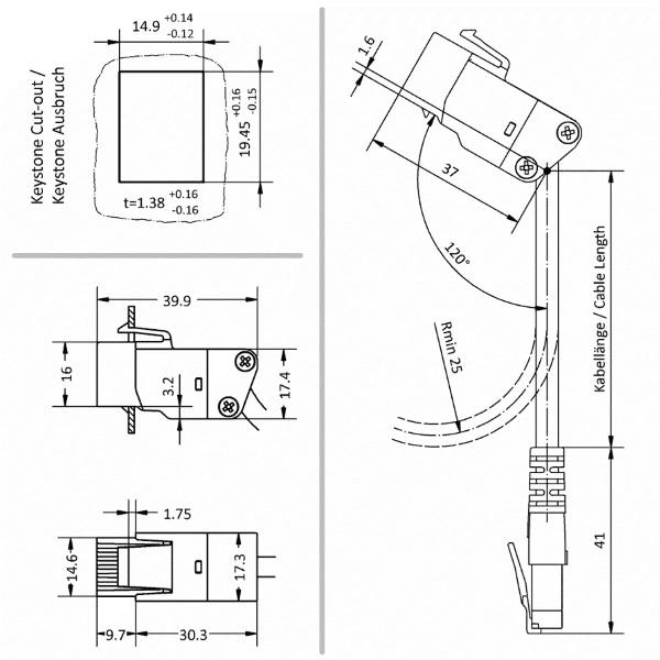 Zeichnung zum Netzwerkisolator EMOSAFE EN-60KDS