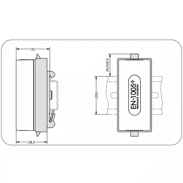 Drawing for the DIN rail adapter Z-6-R for network isolator EN-1005+