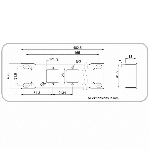 Zeichnung Rackpanel Z-EN50-RP von Netzwerkisolatoren EN-50