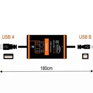 Dimensional drawing with cable for the USB isolator ISOUSB-PLUS-CABLE-B